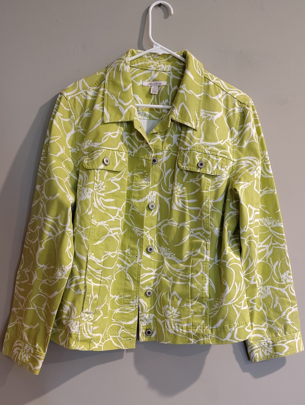 JM Collection Women's 16 Lime Green & White Floral Jean Jacket